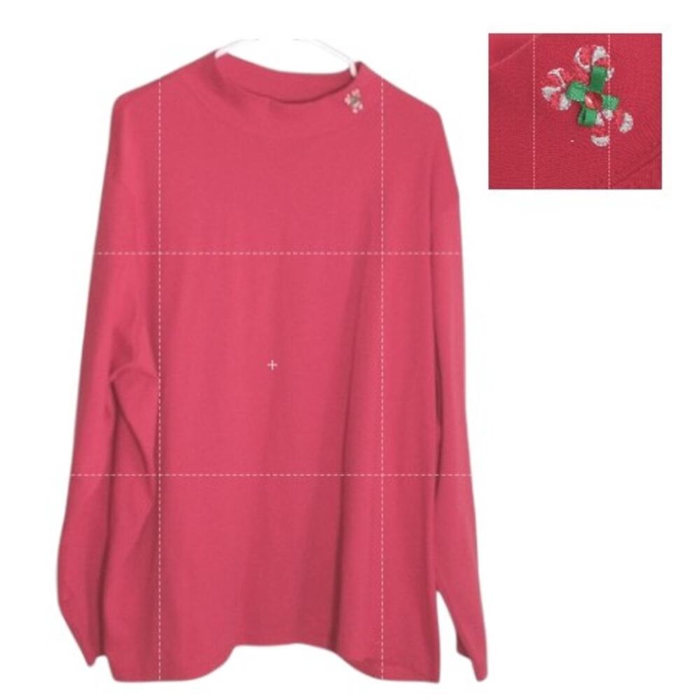 Merry & Bright Mock Turtleneck Tee Wmn's 3X Red Long Sleeve Jersey Knit Holiday